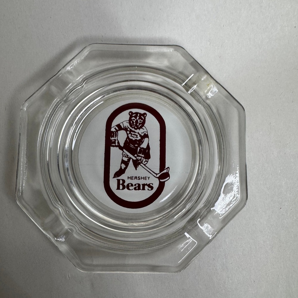 VTG Hershey Bears AHL Hockey Clear Glass Octagonal Ashtray Sports Memorabilia